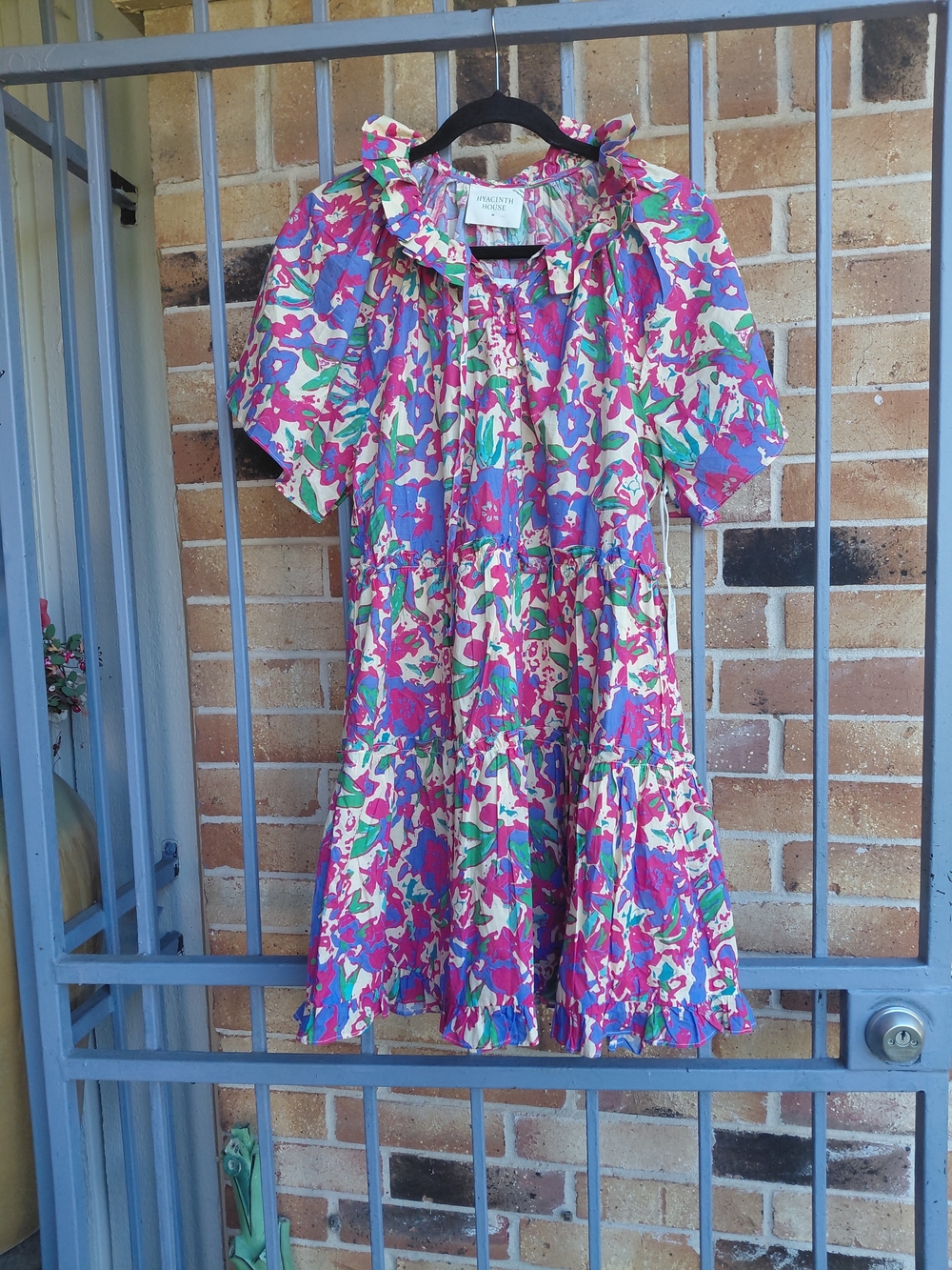 Floral Puff-Sleeve Tiered Dress in Purple & Pink #B32 - Picture 2 of 9